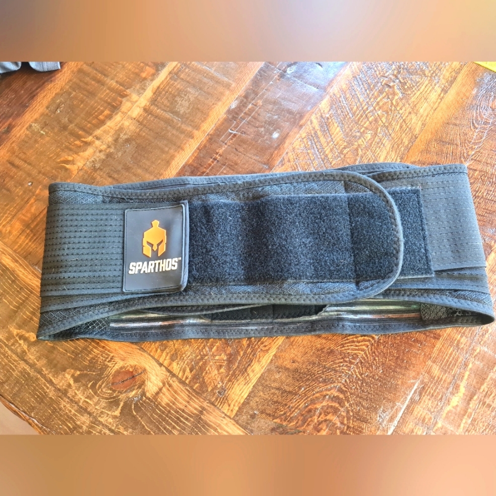 Sparthos Black Back Support Belt Adjustable Velcro Breathable Back Pain EUC